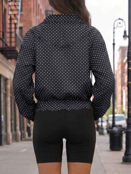 Polka Dot Zip Up Cropped Jackets