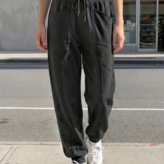 Drawstring Waist Elastic Cuff Joggers - Fisoew