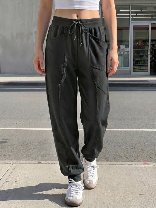Drawstring Waist Elastic Cuff Joggers - Fisoew