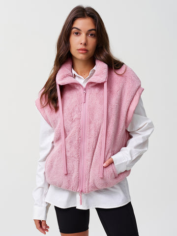 Sherpa Fleece Patchwork Zip Up Puffer Vest