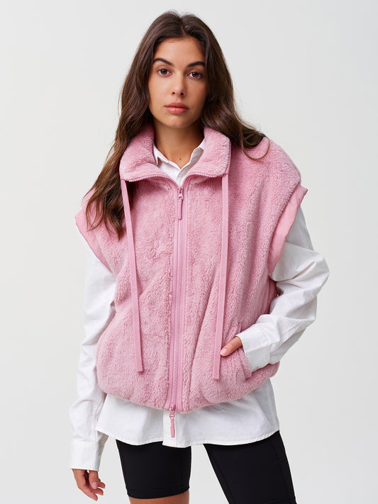 Sherpa Fleece Patchwork Zip Up Puffer Vest