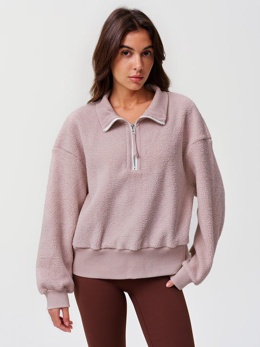 Half Zip Side Zipper Sherpa Fleece Pullover