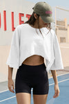 Fisoew Women's White Casual Short Sleeve Drop Shoulder T Shirts - Fisoew