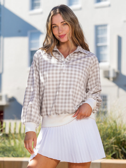 Plaid Print Lapel Neck Crop Sweatshirts