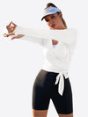 Fisoew Women‘s White Wrap Tie Tops Long Sleeve Workout Shirts - Fisoew