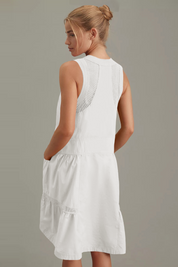 Fisoew Women's White Sleeveless Mesh Back Utility Mini Dress - Fisoew