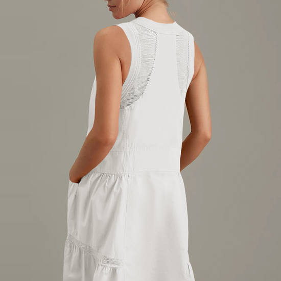 Fisoew Women's White Sleeveless Mesh Back Utility Mini Dress - Fisoew