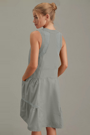 Fisoew Women's Grey Sleeveless Mesh Back Utility Mini Dress - Fisoew