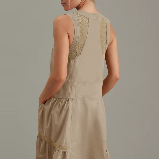 Fisoew Women's Khaki Sleeveless Mesh Back Utility Mini Dress - Fisoew