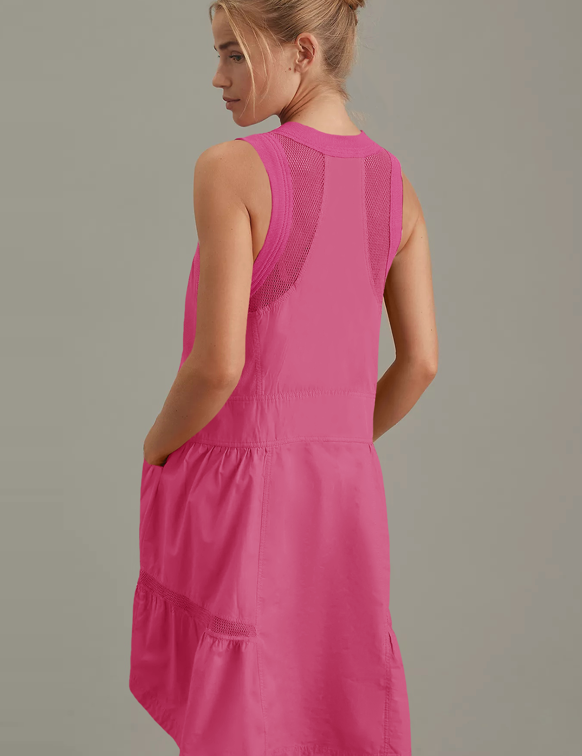 Fisoew Women's Rose Red Sleeveless Mesh Back Utility Mini Dress - Fisoew