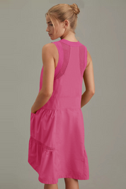 Fisoew Women's Rose Red Sleeveless Mesh Back Utility Mini Dress - Fisoew