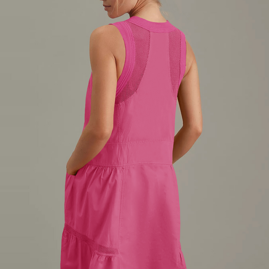 Fisoew Women's Rose Red Sleeveless Mesh Back Utility Mini Dress - Fisoew