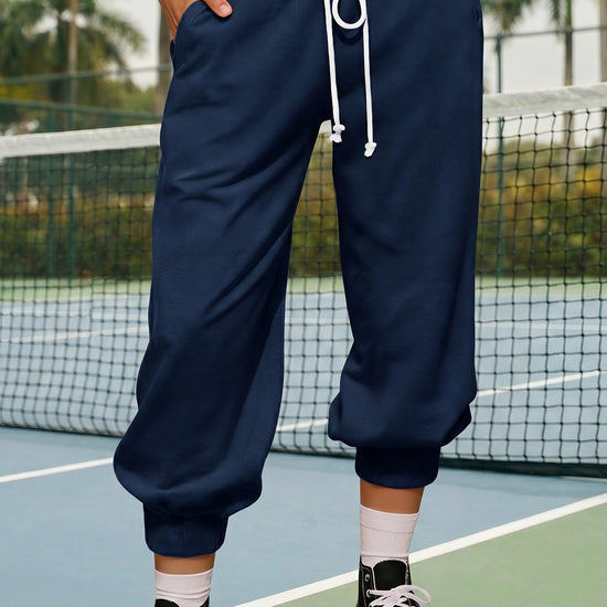 Fisoew Women's  Navy Capri Joggers Trendy Drawstring Waist Sweatpants - Fisoew