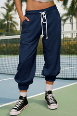 Fisoew Women's  Navy Capri Joggers Trendy Drawstring Waist Sweatpants