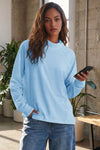 Mock Neck Solid Long Sleeve Tops - Fisoew