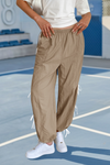 Fisoew Women’s Khaki Casual Elastic Wide Leg Track Pants - Fisoew