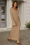 Fisoew Women's Khaki Long Sleeve Sexy Bodycon Summer Knit Dresses - Fisoew