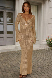 Fisoew Women's Khaki Long Sleeve Sexy Bodycon Summer Knit Dresses
