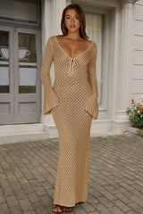 Fisoew Women's Khaki Long Sleeve Sexy Bodycon Summer Knit Dresses