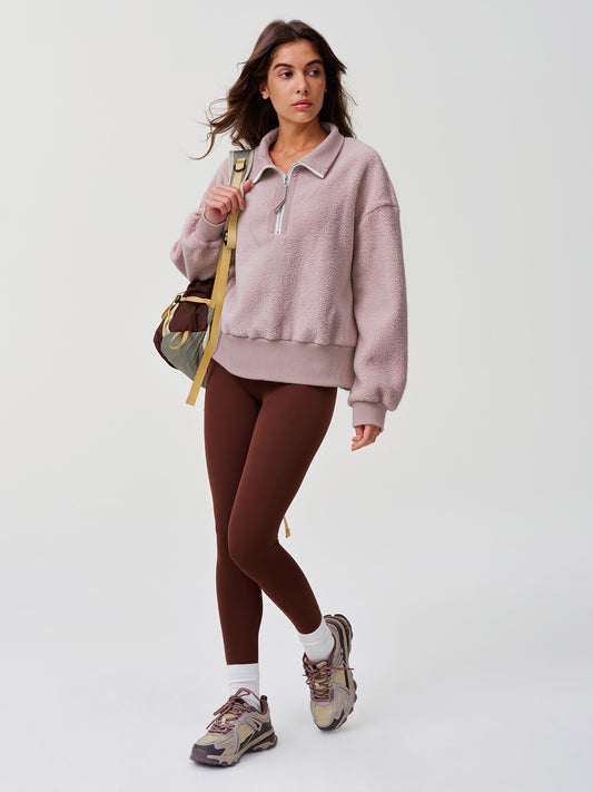 Half Zip Side Zipper Sherpa Fleece Pullover