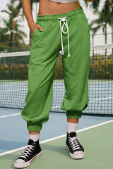 Fisoew Women's Green Capri Joggers Trendy Drawstring Waist Sweatpants