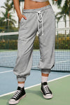 Fisoew Women's Grey Capri Joggers Trendy Drawstring Waist Sweatpants - Fisoew
