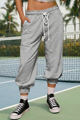 Fisoew Women's Grey Capri Joggers Trendy Drawstring Waist Sweatpants