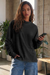 Mock Neck Solid Long Sleeve Tops - Fisoew