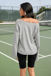 Fisoew Women's Grey Off The Shoulder Y2k Sweatshirts - Fisoew