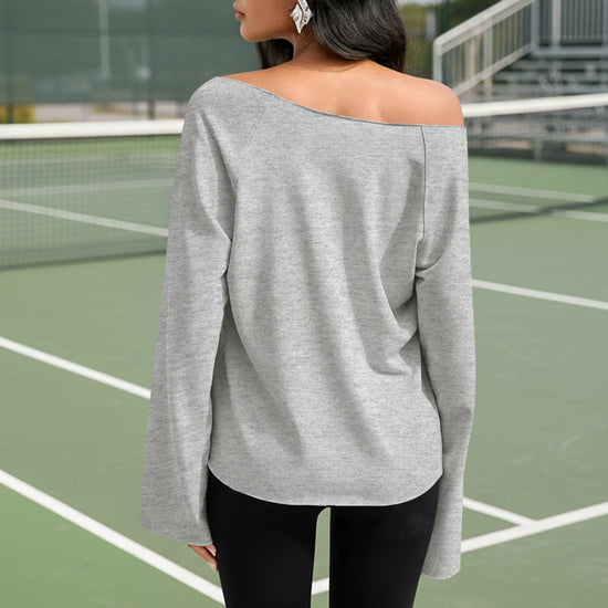 Fisoew Women's Grey Off The Shoulder Y2k Sweatshirts - Fisoew