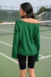 Fisoew Women's Green Off The Shoulder Y2k Sweatshirts - Fisoew