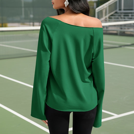 Fisoew Women's Green Off The Shoulder Y2k Sweatshirts - Fisoew