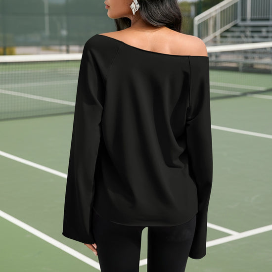 Fisoew Women's Black Off The Shoulder Y2k Sweatshirts - Fisoew