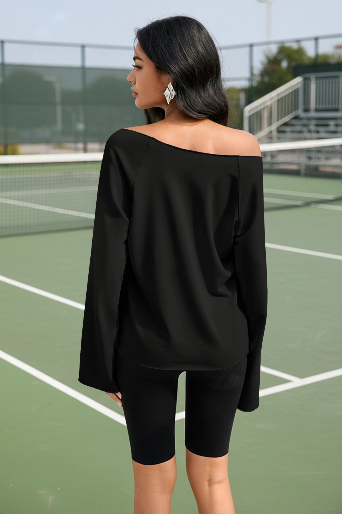 Fisoew Women's Black Off The Shoulder Y2k Sweatshirts - Fisoew