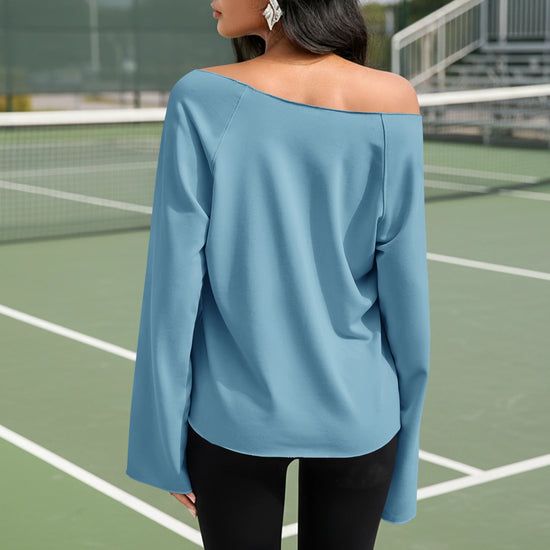 Fisoew Women's Blue Off The Shoulder Y2k Sweatshirts - Fisoew