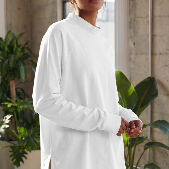 Mock Neck Solid Long Sleeve Tops - Fisoew