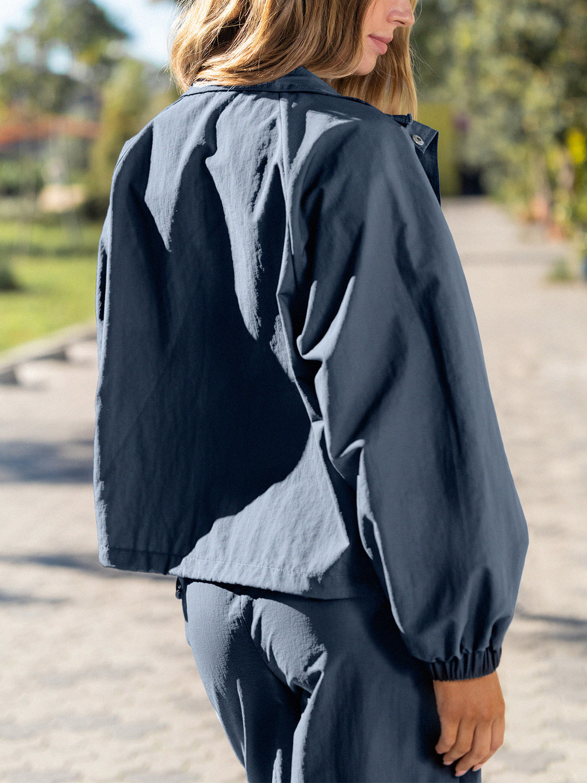 Windbreaker Jacket With Elastic Waist Pants Set - Fisoew