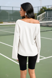 Fisoew Women's White Off The Shoulder Y2k Sweatshirts - Fisoew