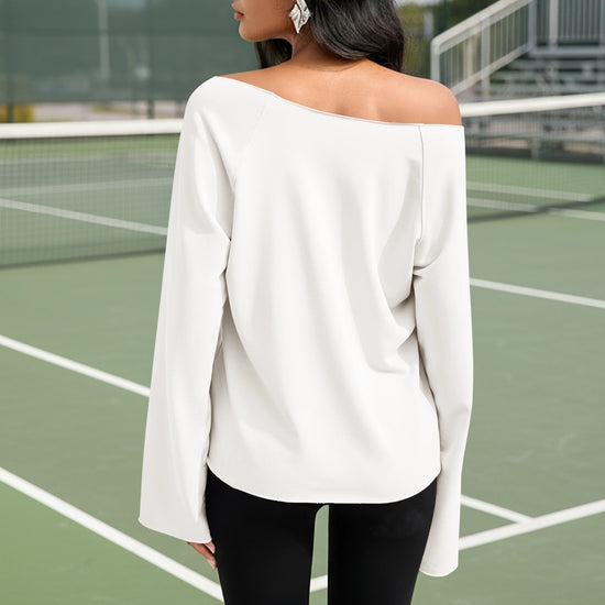 Fisoew Women's White Off The Shoulder Y2k Sweatshirts - Fisoew