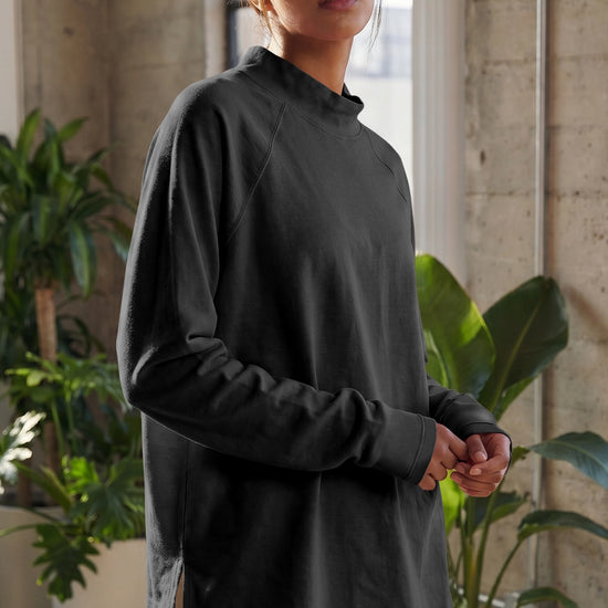 Mock Neck Solid Long Sleeve Tops - Fisoew