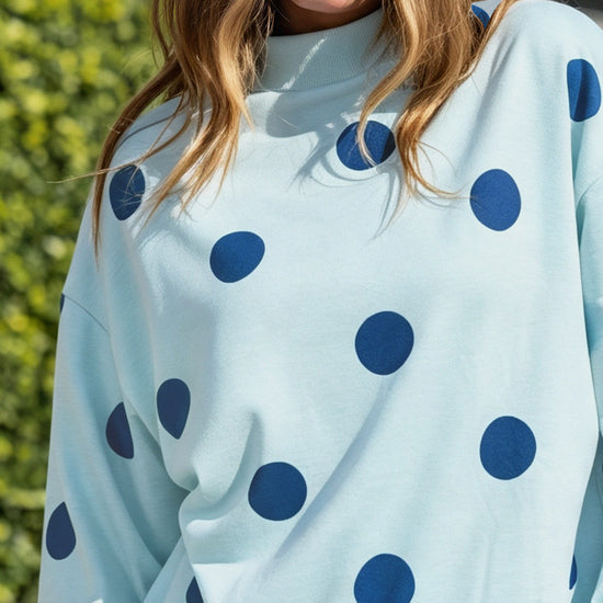Mock Neck Long Sleeve Polka Dot Sweatshirts - Fisoew