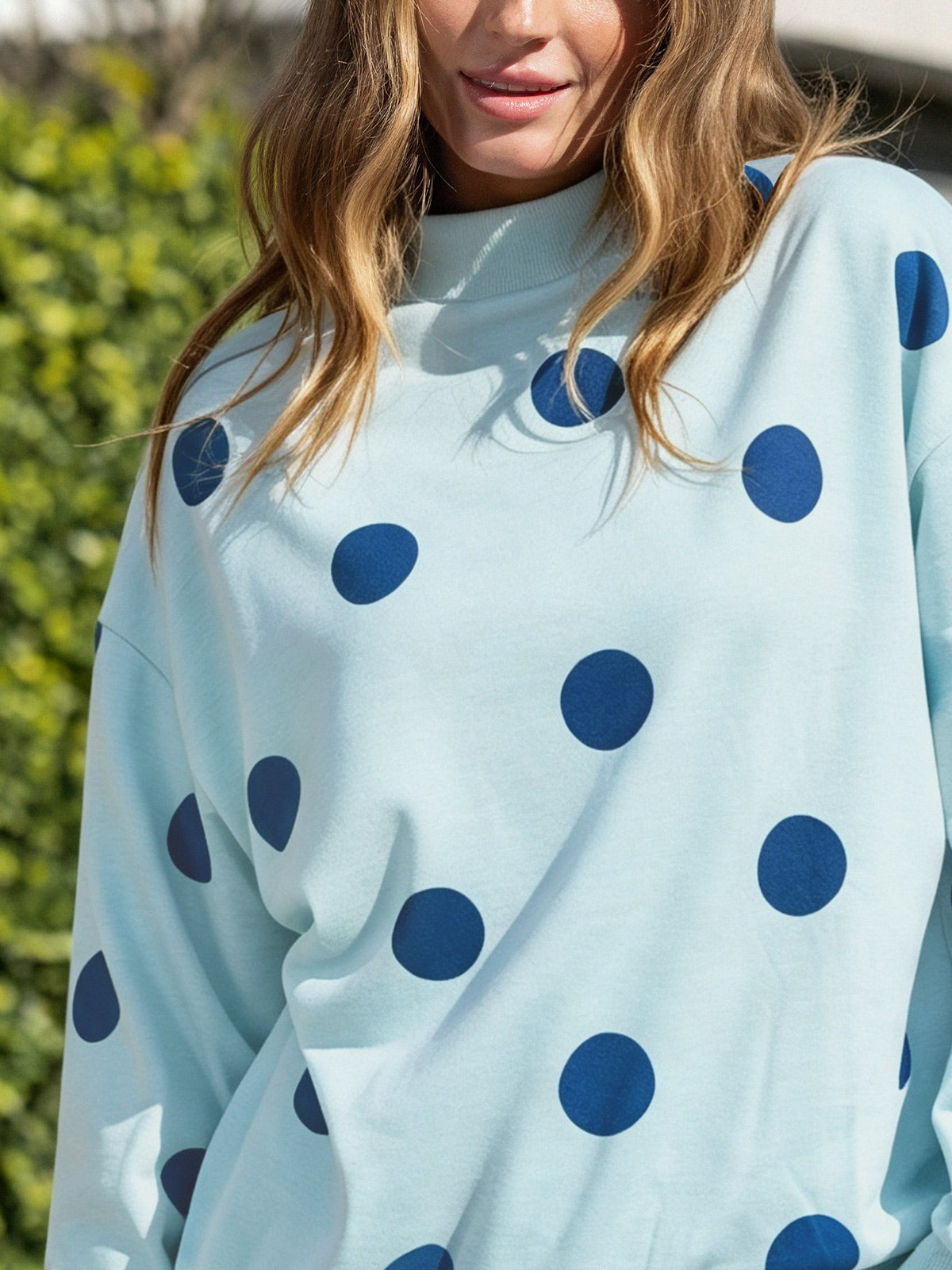 Mock Neck Long Sleeve Polka Dot Sweatshirts - Fisoew