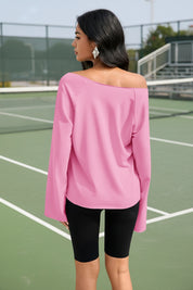 Fisoew Women's Pink Off The Shoulder Y2k Sweatshirts - Fisoew