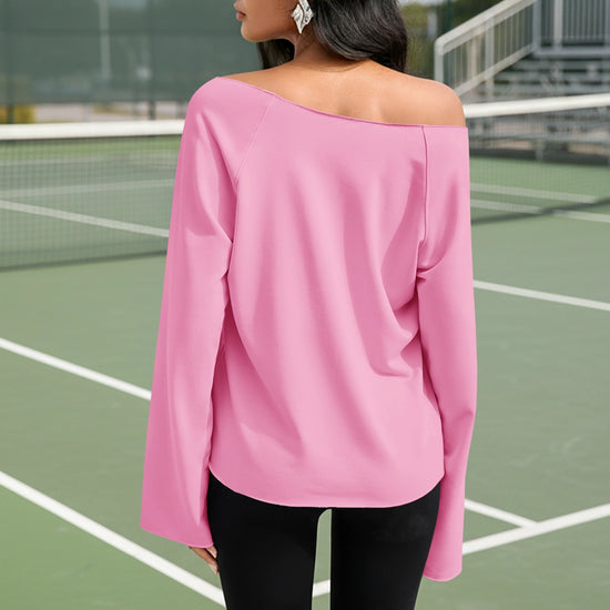 Fisoew Women's Pink Off The Shoulder Y2k Sweatshirts - Fisoew