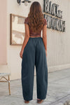 Fisoew Women's Grey Barrel Baggy Cargo Pants - Fisoew