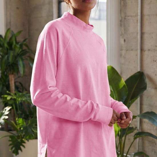 Mock Neck Solid Long Sleeve Tops - Fisoew