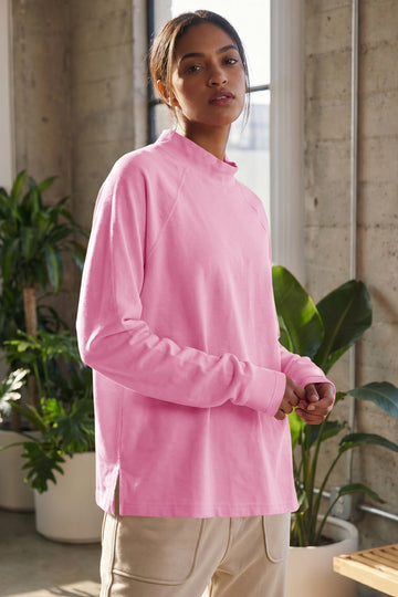 Mock Neck Solid Long Sleeve Tops - Fisoew