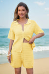 Womens Yellow Crochet 2Pcs Beach Cover Up Set  Fisoew - Fisoew