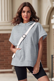 Fisoew Women‘s Light Grey Oversized Half Zip Hoodies - Fisoew