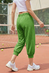 Fisoew Women's Green Capri Joggers Trendy Drawstring Waist Sweatpants - Fisoew